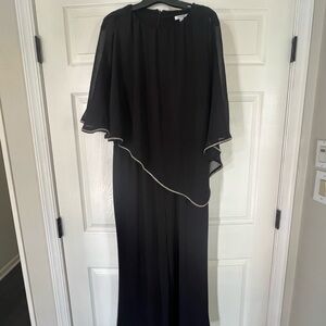 Chico's Black Asymmetrical Pant Suit with Silver Trim